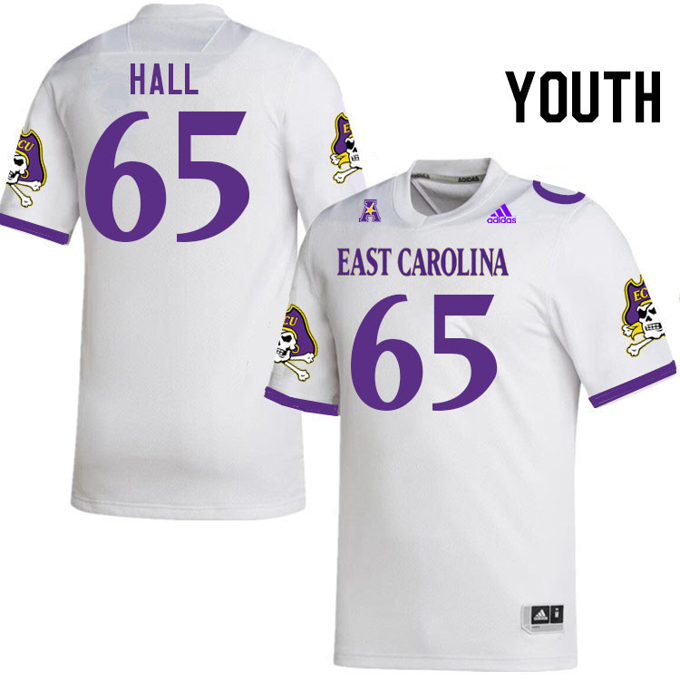 Youth #65 Dustyn Hall ECU Pirates College Football Jerseys Stitched Sale-White